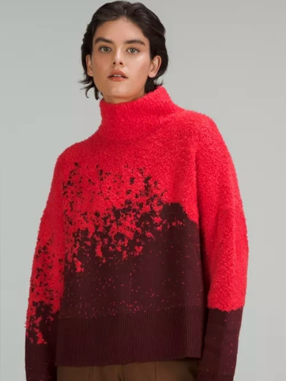 Lululemon Ombre Knit Textured Turtleneck Red Merlot/Carnation Red Women's 12